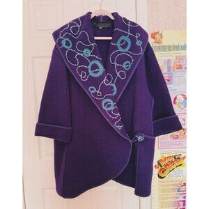 Boiled Wool  womens 2X-3X Purple Embroidered Coat One Button
